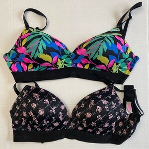 2 Like new VS PINK Wear Everywhere Push-Up Wireless Bras tropical & floral print